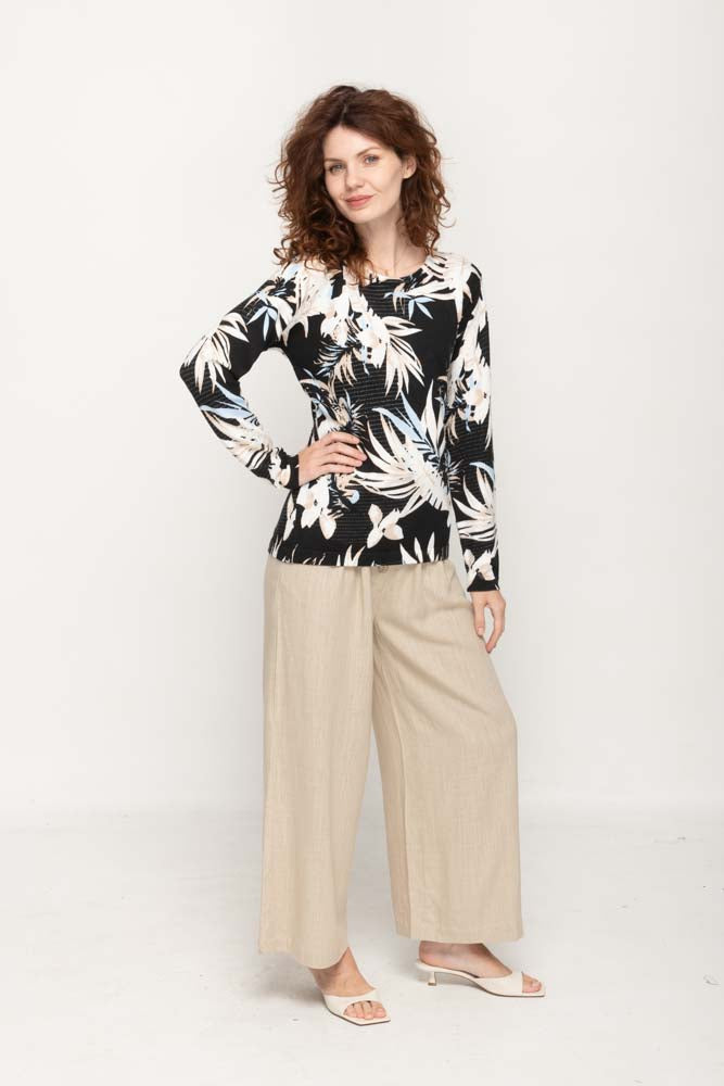 Women's Beige  Prints Full Sleeve , Crew Neck Knit Top