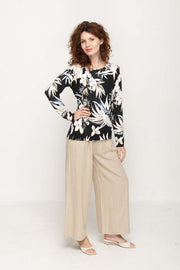 Women's Beige  Prints Full Sleeve , Crew Neck Knit Top