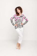 Load image into Gallery viewer, Women's Pink &amp; Black  Floral Prints Full Sleeve , Crew Neck Knit Top
