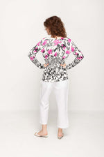 Load image into Gallery viewer, Women's Pink &amp; Black  Floral Prints Full Sleeve , Crew Neck Knit Top