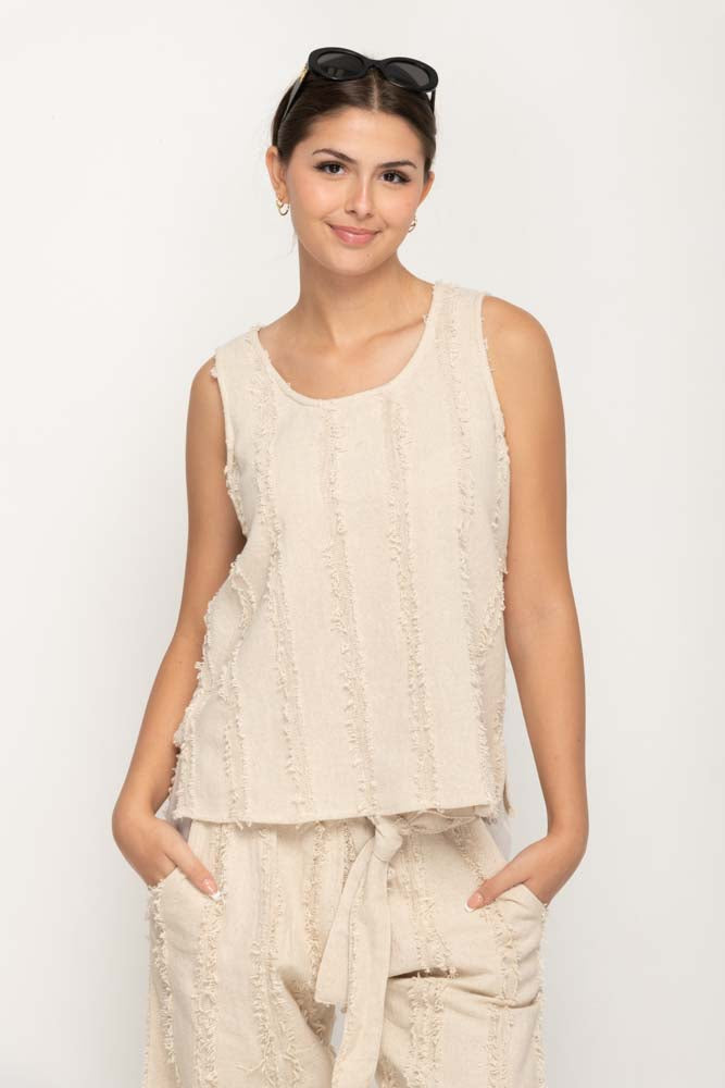 Women Cotton Tank Top in Beige