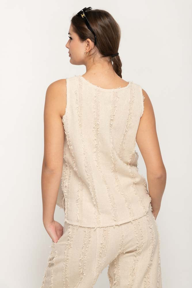Women Cotton Tank Top in Beige