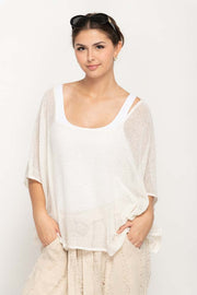 Women Casual Top in Cream , Square- Neck With Wide Sleeves