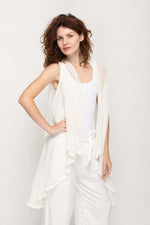 Load image into Gallery viewer, Women's Lightweight Long Vest Sleeveless Open Front Cardigan in Cream