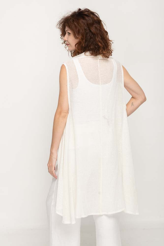 Women's Lightweight Long Vest Sleeveless Open Front Cardigan in Cream