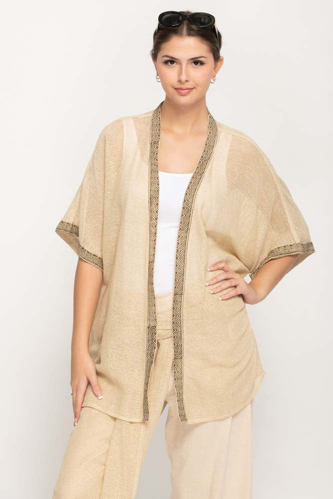 Women's Open Front Cardigan in Wheat