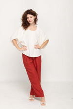 Load image into Gallery viewer, Women's Casual Top in White With V- Neck and Batwing Sleeves