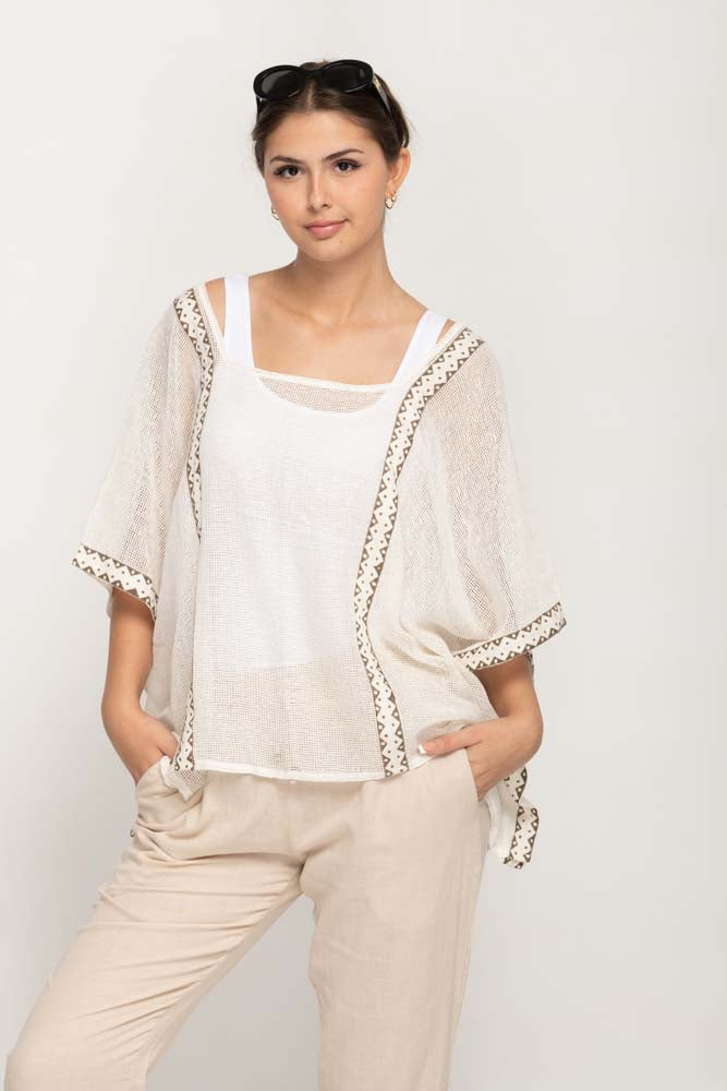 Women's Oversize Top in White  With Square Neck