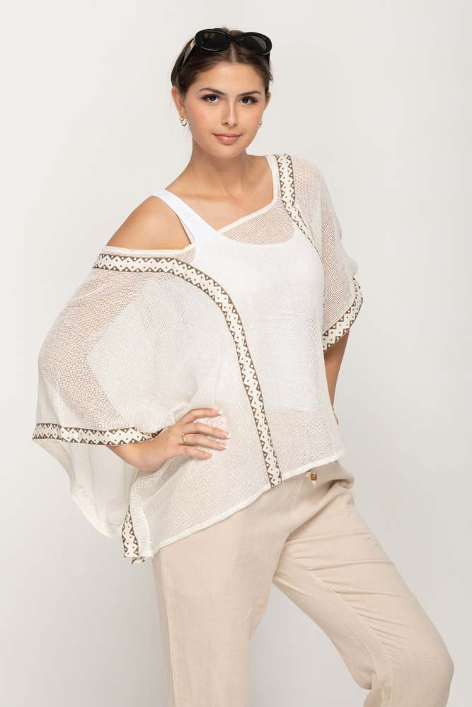Women's Oversize Top in White  With Square Neck