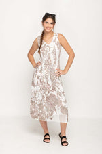 Load image into Gallery viewer, Sleeveless Lace Taupe Colored Long Dress With Round Neck For Women