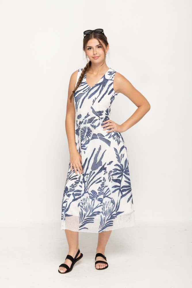 Sleeveless Lace Navy Colored Long Dress With Round Neck For Women