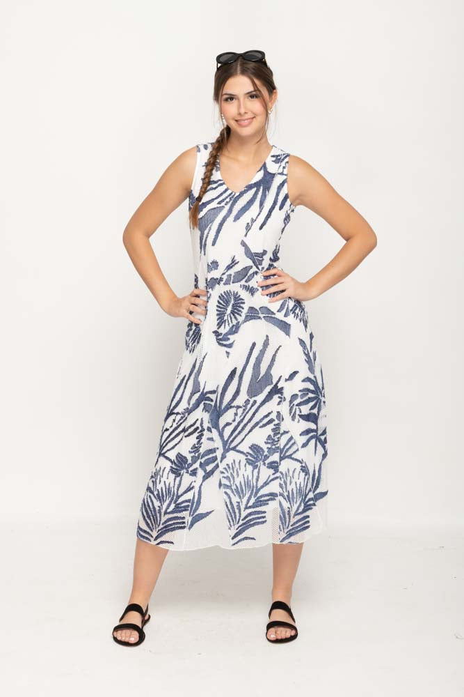 Sleeveless Lace Navy Colored Long Dress With Round Neck For Women