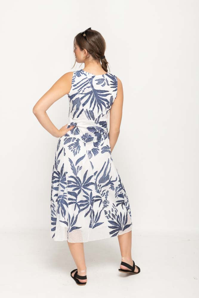 Sleeveless Lace Navy Colored Long Dress With Round Neck For Women