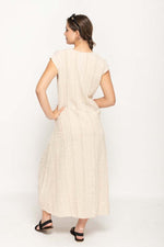 Load image into Gallery viewer, Women 's Casual Dress  in Beige Loose Style with V- Neck , Cap-Sleeves
