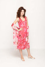 Load image into Gallery viewer, Sleeveless Semi Long Pink Floral Printed 2 in 1 Reversible Dress For Women