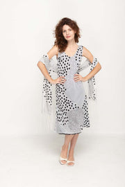 Sleeveless Semi Long Black & White Printed 2 in 1 Reversible Dress For Women
