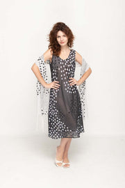 Sleeveless Semi Long Black & White Printed 2 in 1 Reversible Dress For Women