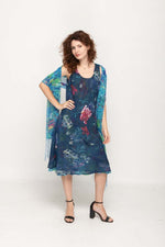 Load image into Gallery viewer, Sleeveless Semi Long Blue Floral Printed 2 in 1 Reversible Dress For Women