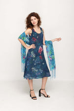 Load image into Gallery viewer, Sleeveless Semi Long Blue Floral Printed 2 in 1 Reversible Dress For Women
