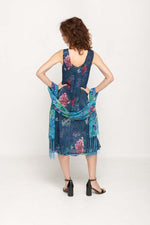 Load image into Gallery viewer, Sleeveless Semi Long Blue Floral Printed 2 in 1 Reversible Dress For Women
