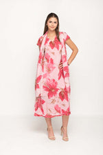 Load image into Gallery viewer, Cap Sleeve Pink Floral Printed 2 in 1 Reversible Long Dress For Women