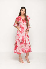 Load image into Gallery viewer, Cap Sleeve Pink Floral Printed 2 in 1 Reversible Long Dress For Women
