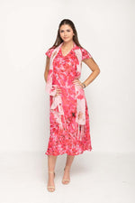 Load image into Gallery viewer, Cap Sleeve Pink Floral Printed 2 in 1 Reversible Long Dress For Women