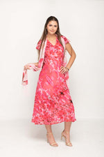 Load image into Gallery viewer, Cap Sleeve Pink Floral Printed 2 in 1 Reversible Long Dress For Women