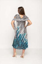 Load image into Gallery viewer, Cap Sleeve Animal Printed  in Blue 2 in 1 Reversible Long Dress For Women
