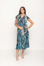 Load image into Gallery viewer, Cap Sleeve Animal Printed  in Blue 2 in 1 Reversible Long Dress For Women