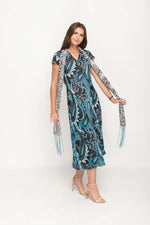 Load image into Gallery viewer, Cap Sleeve Animal Printed  in Blue 2 in 1 Reversible Long Dress For Women