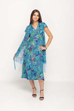 Load image into Gallery viewer, Cap Sleeve Blue Floral Printed 2 in 1 Reversible Long Dress For Women