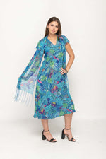 Load image into Gallery viewer, Cap Sleeve Blue Floral Printed 2 in 1 Reversible Long Dress For Women
