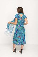 Load image into Gallery viewer, Cap Sleeve Blue Floral Printed 2 in 1 Reversible Long Dress For Women