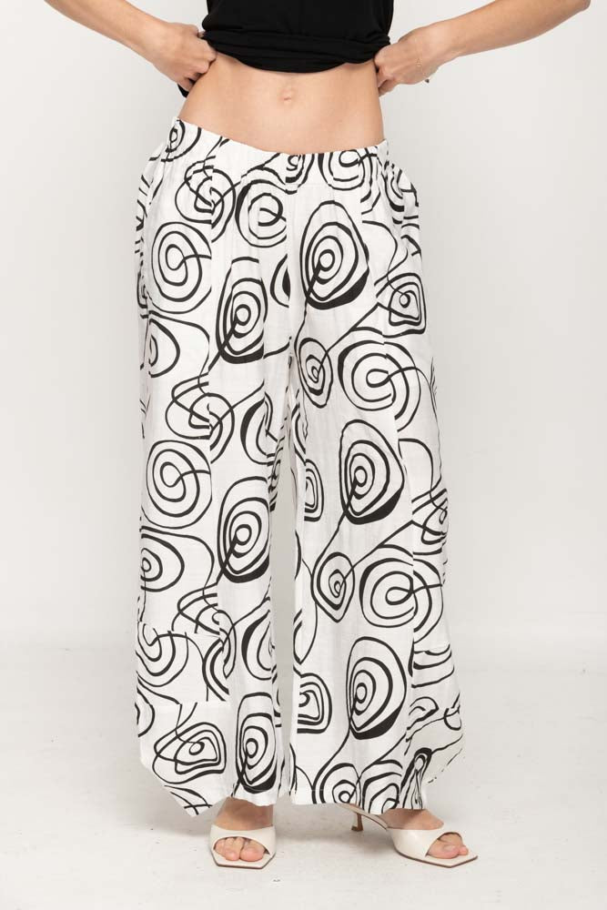 Women Casual Wide Leg Printed Pants  With Elastic Waist