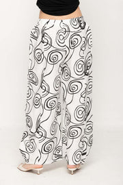 Women Casual Wide Leg Printed Pants  With Elastic Waist
