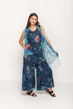 Load image into Gallery viewer, Sleeveless Turquois  Floral Printed Reversible Pant Set For Women