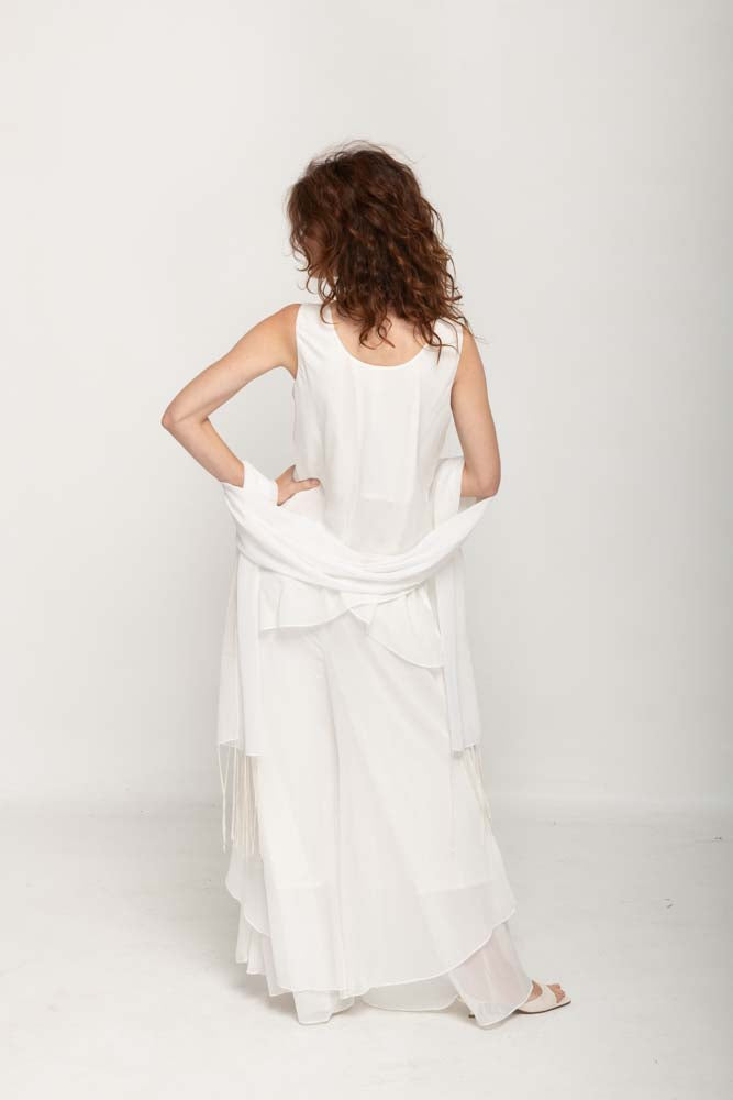Sleeveless  White  Pant Set For Women