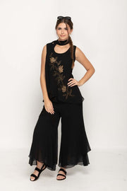 Sleeveless  Black  Pant Set For Women
