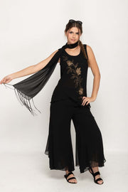 Sleeveless  Black  Pant Set For Women