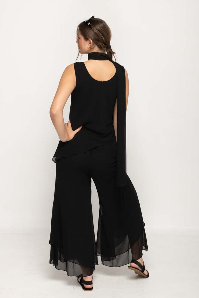 Sleeveless  Black  Pant Set For Women