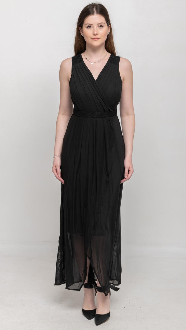 THE DEEP BLACK PLEATED MAXI DRESS - Nikky Apparels