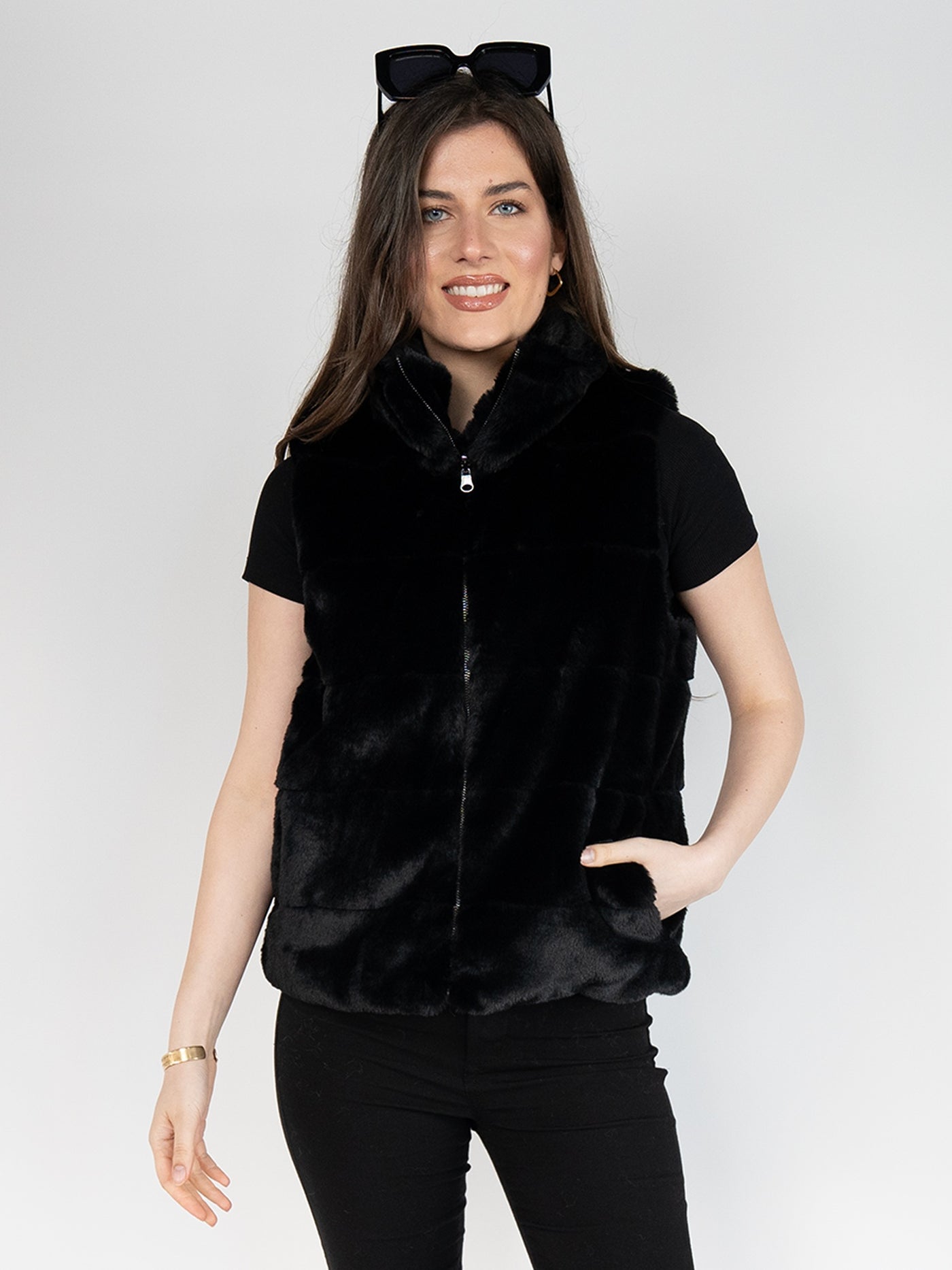 Reversible Faux Fur Vest in Black
