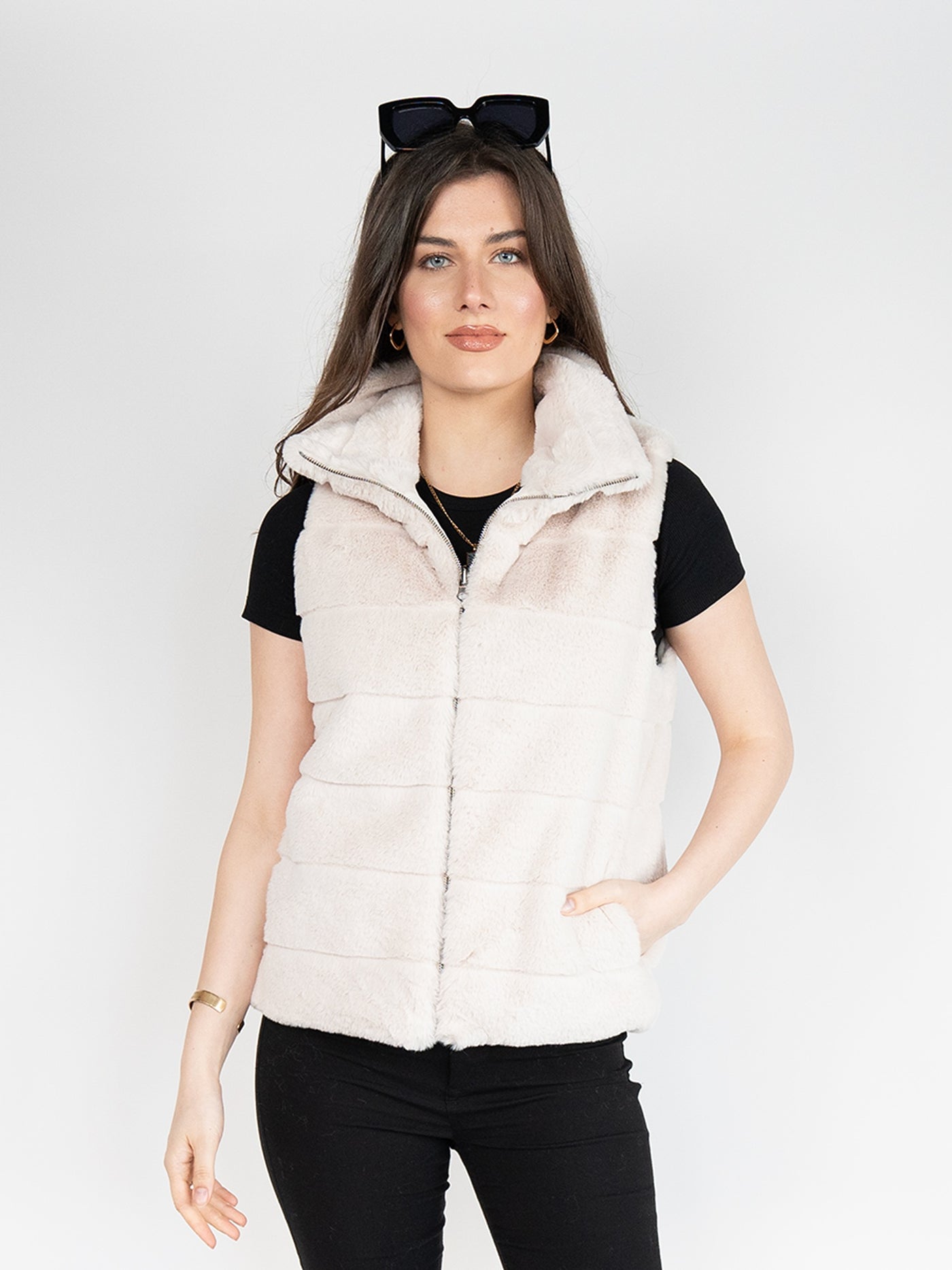 Reversible Faux Fur Vest in Ivory