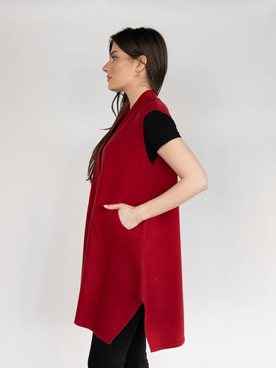 Women 's Sleeveless  Cardigan in Red