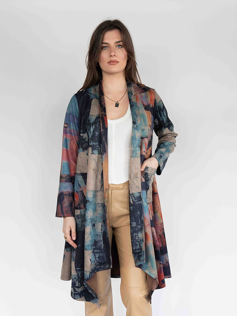 Printed Long Cardigan in  Multi Colors