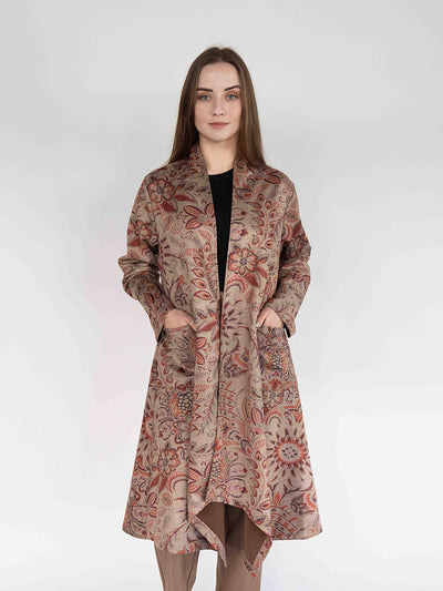 Printed Long Cardigan in  Brown