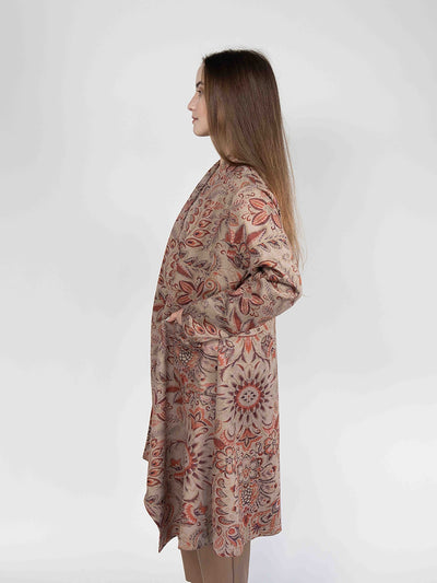 Printed Long Cardigan in  Brown