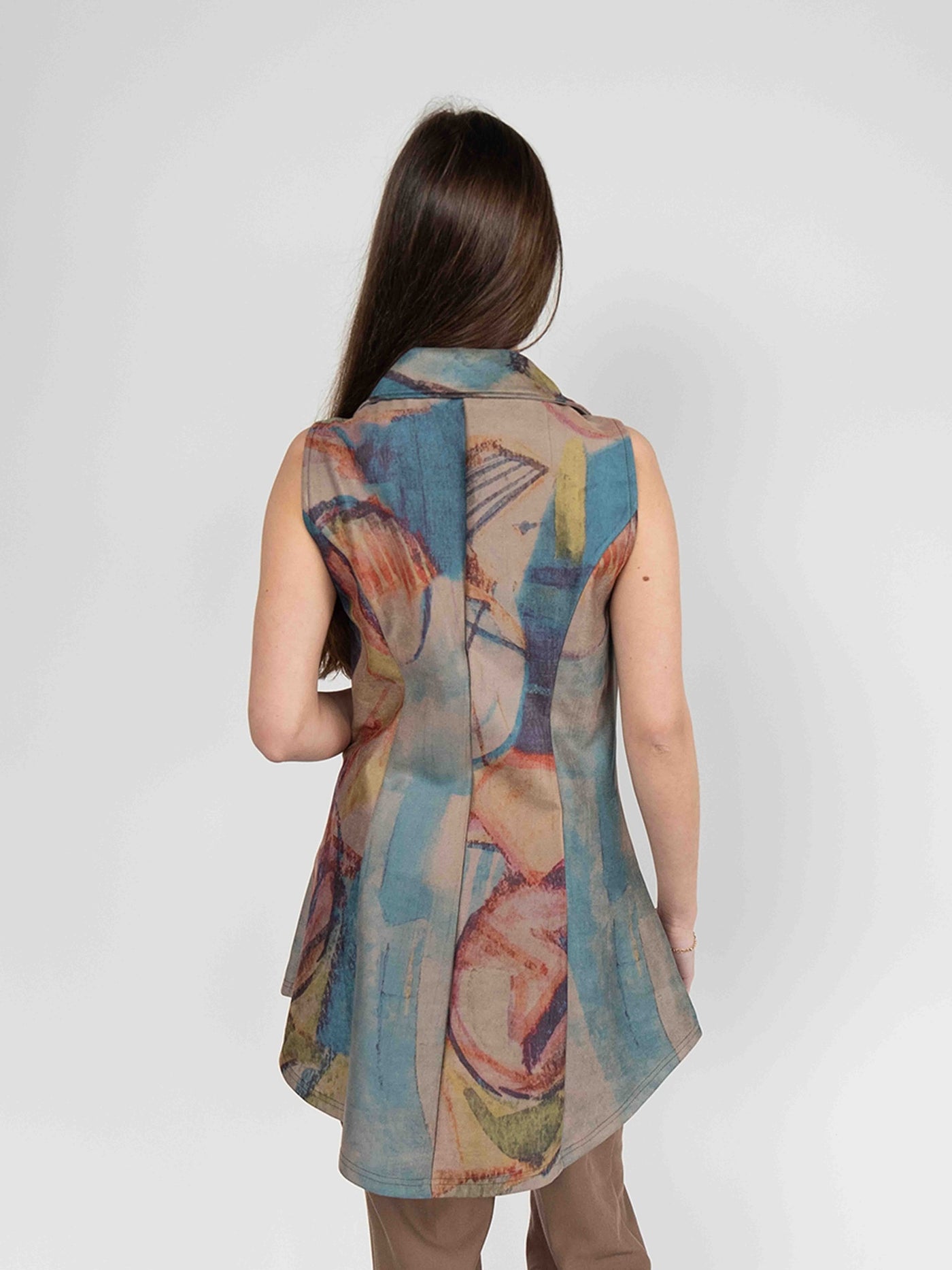 Women's Printed Vest in Multi Colors, Lapel Neck One Button Front Sleeveless Vest  Blazer