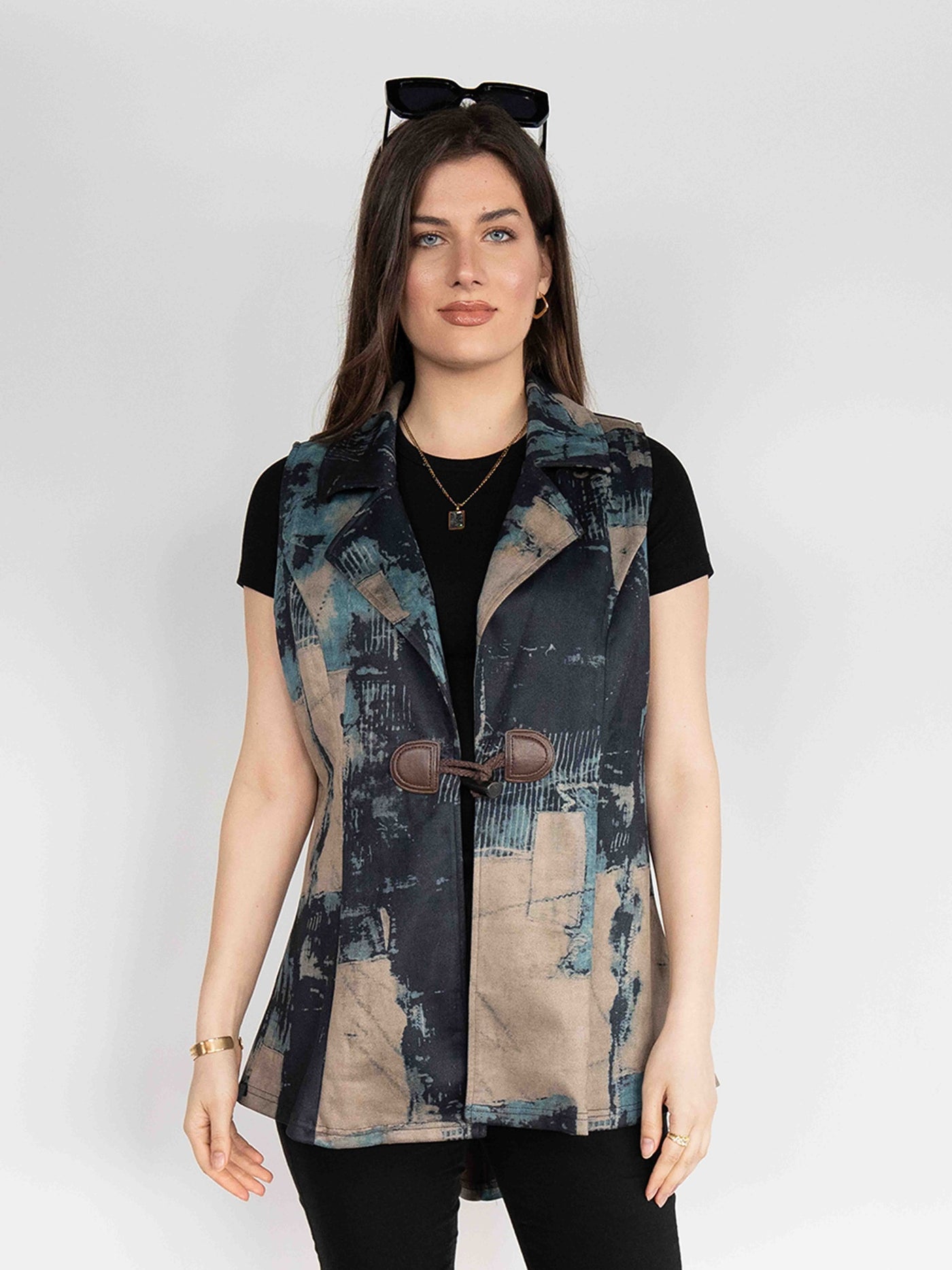Women's Printed Vest in Blue, Lapel Neck One Button Front Sleeveless Vest  Blazer (Copy)